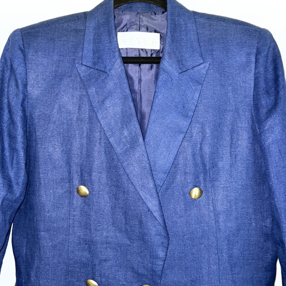 California Style Navy Blue 100% Linen Blazer with Gold Buttons Size 12 - Picture 3 of 5